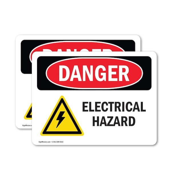 Signmission Electrical Hazard Danger Sign, Vinyl Decal, 10in W x 7in L, 2PK OS-2PACK-DS-D-710-L-2224 - main